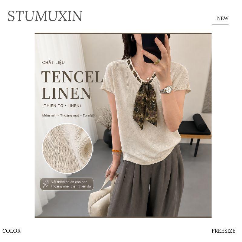 MUXIN Tencel Linen Áo Dệt Kim Cổ V Khăn Lụa - Mùa Hè 2026, Chất Vải Thoáng Khí Mát Mẻ, Thấm Hút Mồ Hôi, Sát Nách Nhẹ Nhàng Phong Cách Old Money