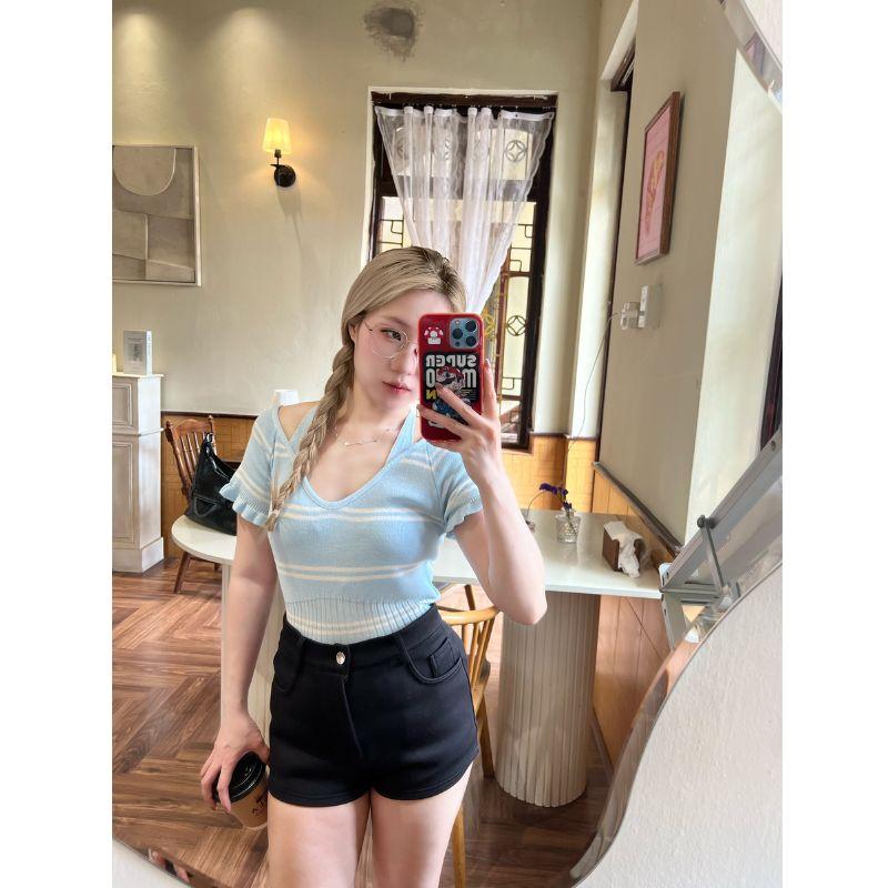 Áo len nữ hai mảnh phong cách dopamine giả MUXIN, mẫu mới 2026 | Áo crop top dáng ôm gợi cảm phong cách Y2K | Trang phục mùa hè đang viral trên TikTok