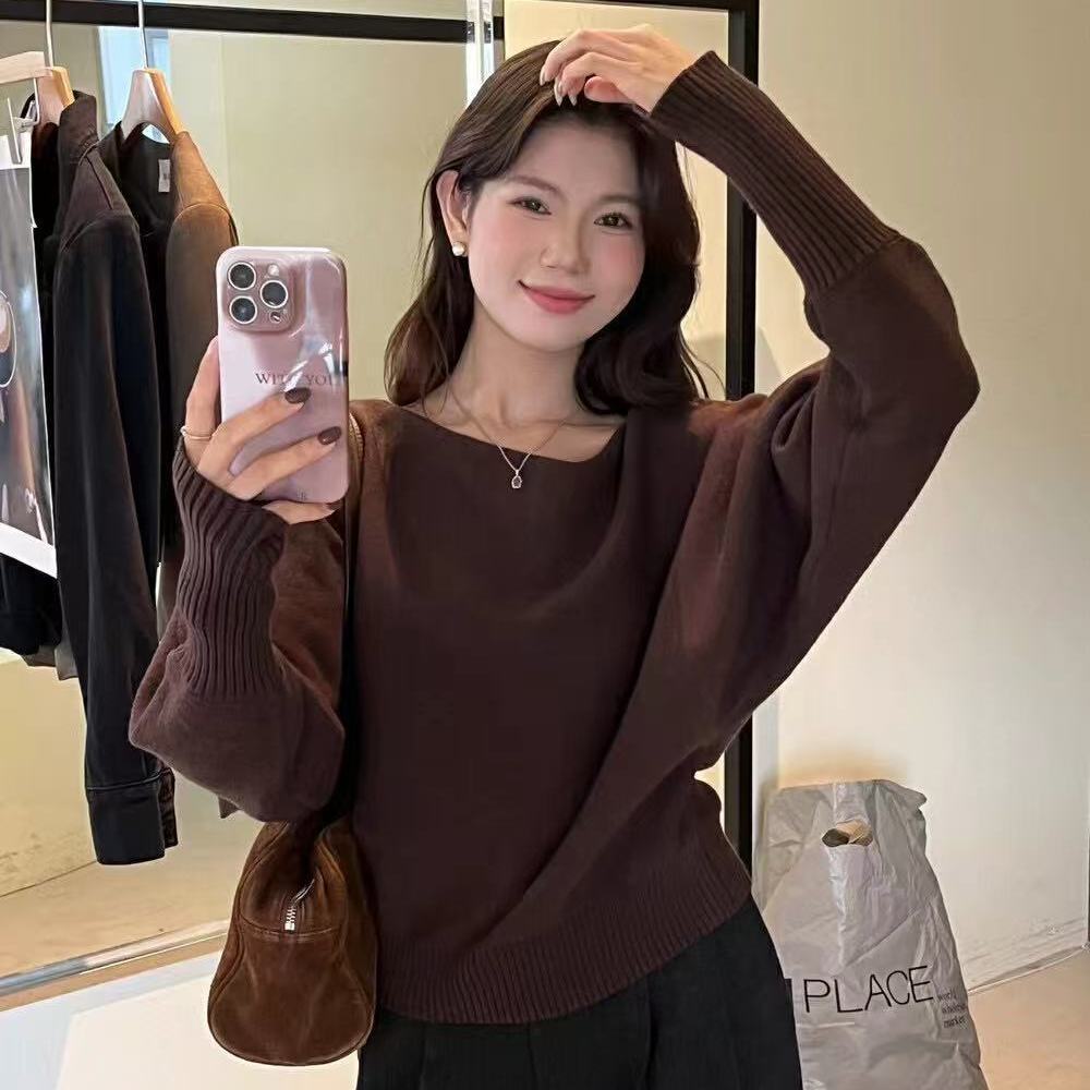 Áo len nữ MUXIN phong cách Hàn Quốc dáng lệch vai / trễ vai | Cổ áo tôn dáng | Ôm thanh lịch | Mềm mại & co giãn | Phong cách đa năng cho mùa thu/mùa đông
