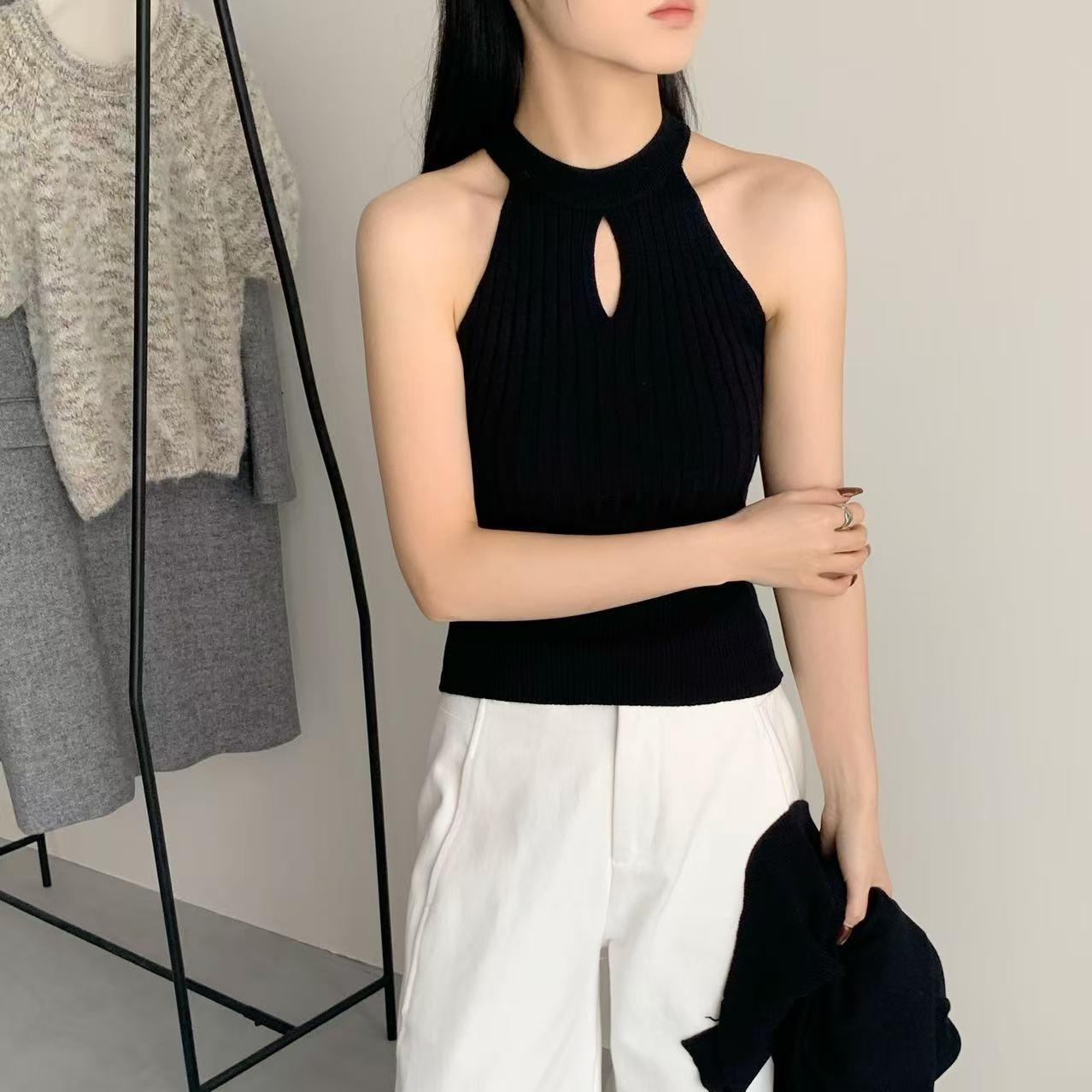 Bộ đồ len MUXIN phong cách Hàn Quốc cổ điển màu đỏ đô – áo cardigan và áo ba lỗ thanh lịch, bộ hai món