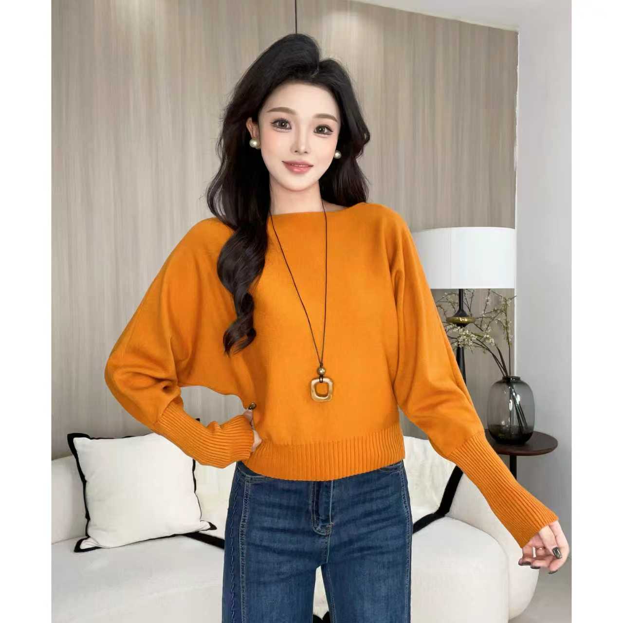Áo len nữ MUXIN phong cách Hàn Quốc dáng lệch vai / trễ vai | Cổ áo tôn dáng | Ôm thanh lịch | Mềm mại & co giãn | Phong cách đa năng cho mùa thu/mùa đông