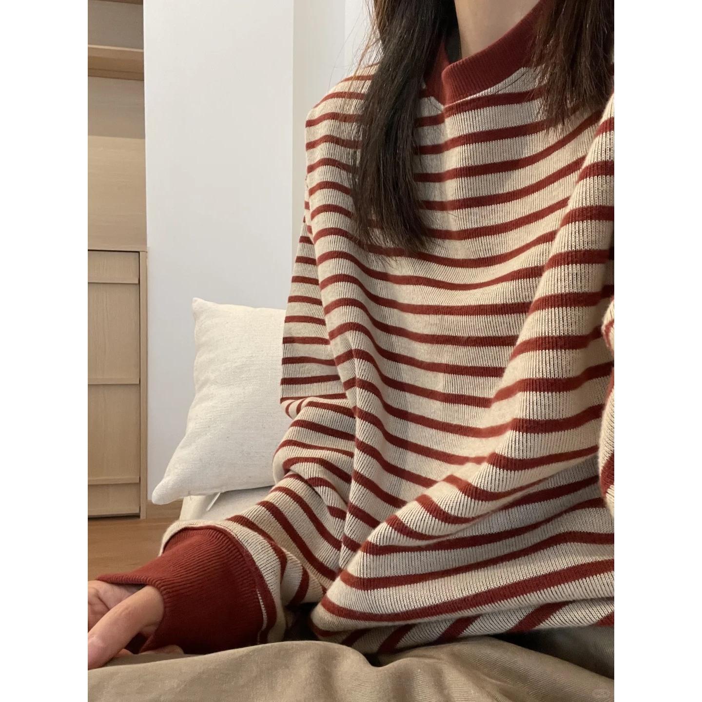 MUXIN Korean-Style Striped Knit Top for Women | Slimming & Versatile | Soft & Comfortable | Fall/Winter Essential