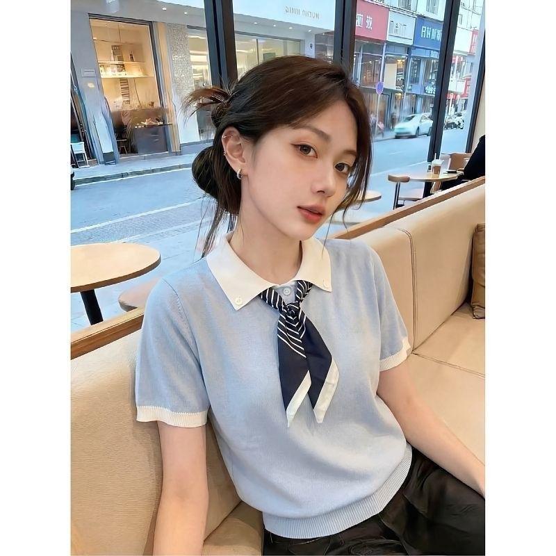 Áo len cổ yếm MUXIN cho nữ, mẫu mới 2026 | Ôm dáng vai với thiết kế nổi bật, tay ngắn | Áo lụa lạnh đa năng cho mùa hè, phù hợp công sở