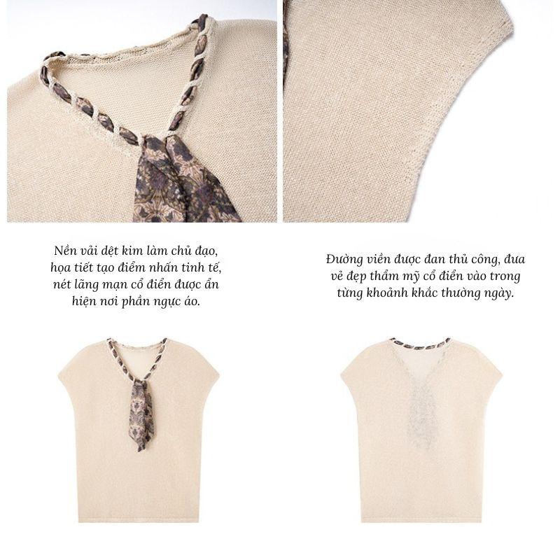 MUXIN-Áo len không tay  chất liệu Tencel linen với khăn quàng cổ dáng chữ V – mùa hè 2026 thoáng khí mát mẻ, thấm mồ hôi nhẹ, phong cách tiền bạc cổ điển