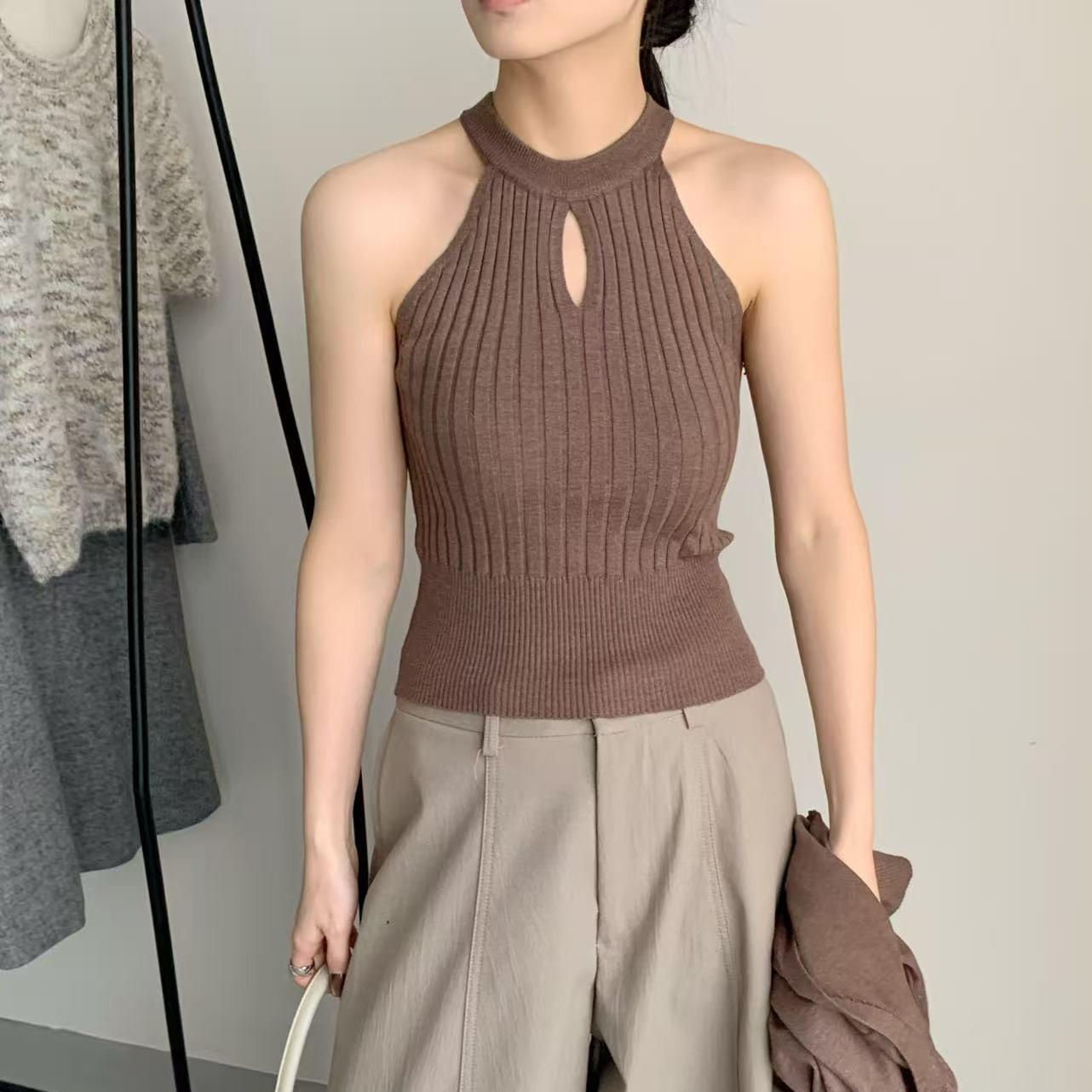 Bộ đồ len MUXIN phong cách Hàn Quốc cổ điển màu đỏ đô – áo cardigan và áo ba lỗ thanh lịch, bộ hai món