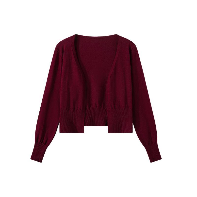 Bộ đồ len MUXIN phong cách Hàn Quốc cổ điển màu đỏ đô – áo cardigan và áo ba lỗ thanh lịch, bộ hai món