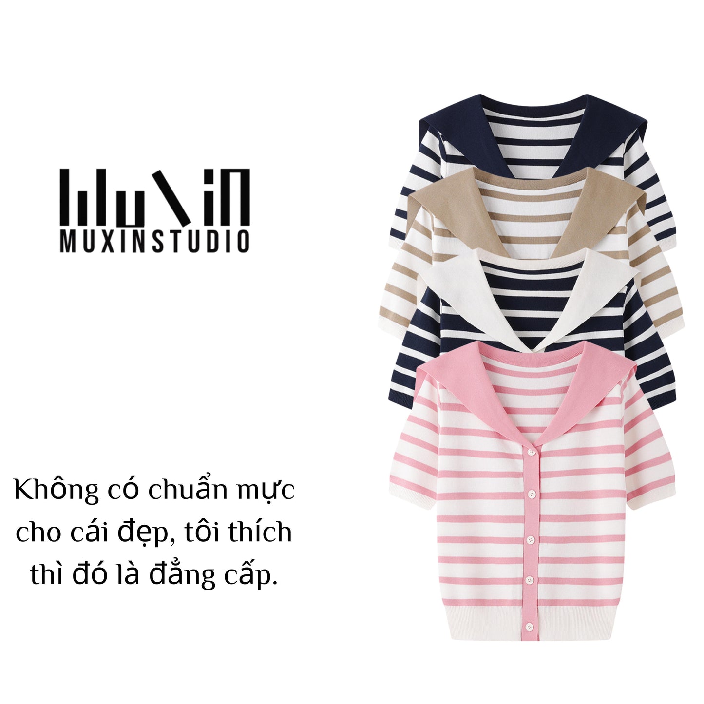 （Xả Kho）T-Shirt Cho Nữ, Muxin, Áo Khoác ngắn Tay Sọc, Cổ Thủy Thủ Kèm Khăn Quàng Cổ, Xu Hướng Mùa Hè Nóng Bỏng, Phong Cách Hàn Quốc, 2025