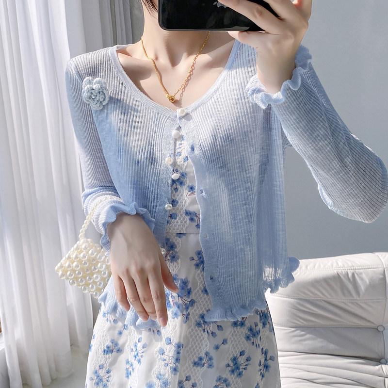 Áo khoác cardigan nữ MUXIN bằng lụa lạnh nhẹ cho mùa hè, có thể mặc kèm áo hai dây hoặc dùng làm áo choàng/áo phủ