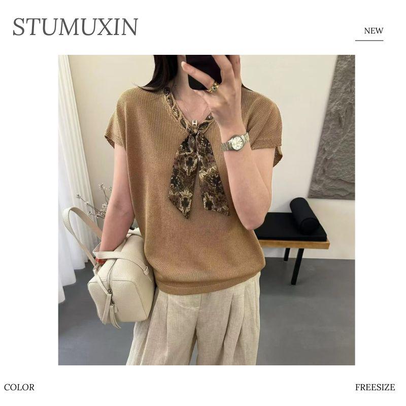 MUXIN Tencel Linen Áo Dệt Kim Cổ V Khăn Lụa - Mùa Hè 2026, Chất Vải Thoáng Khí Mát Mẻ, Thấm Hút Mồ Hôi, Sát Nách Nhẹ Nhàng Phong Cách Old Money