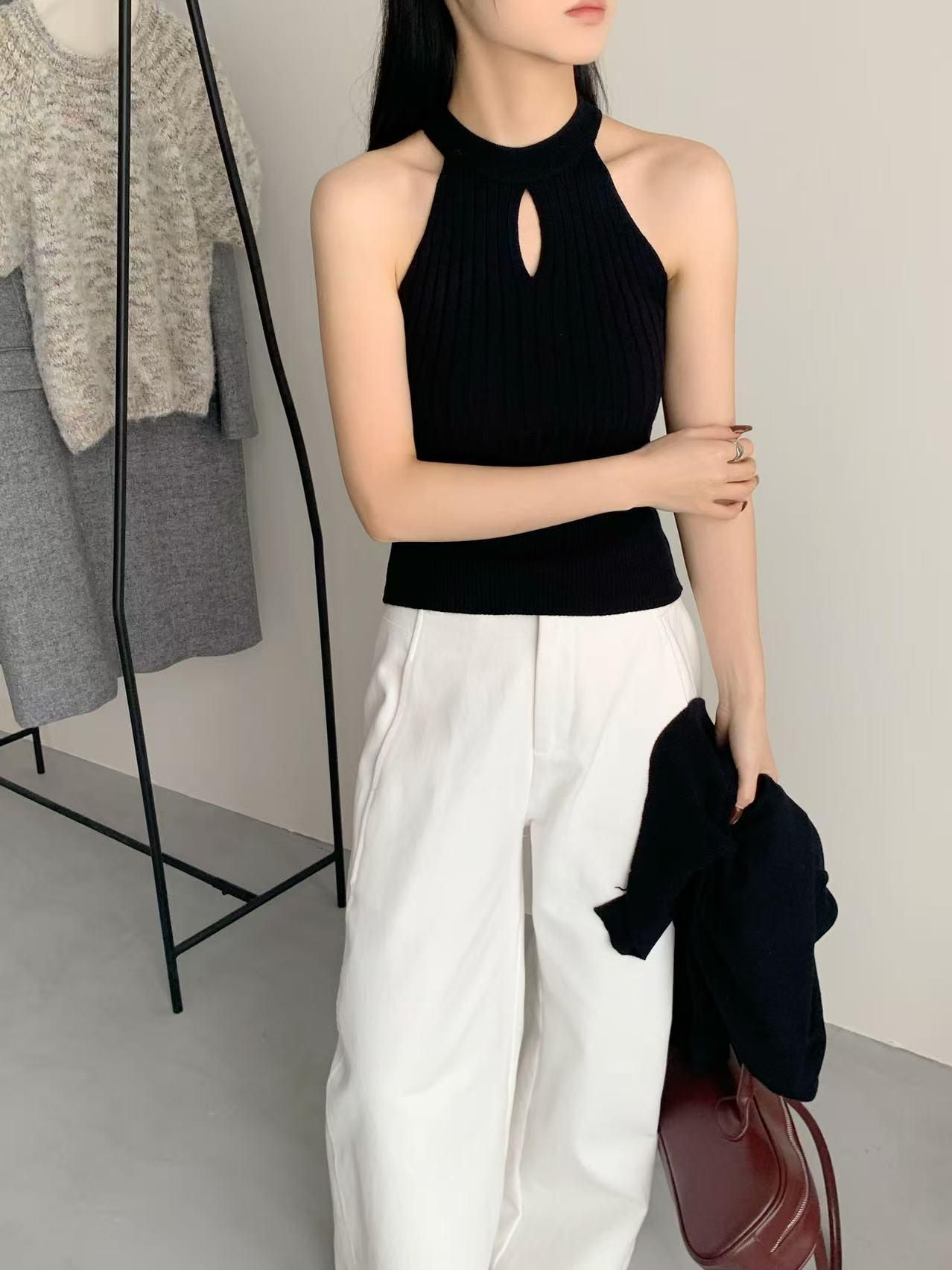 Bộ đồ len MUXIN phong cách Hàn Quốc cổ điển màu đỏ đô – áo cardigan và áo ba lỗ thanh lịch, bộ hai món