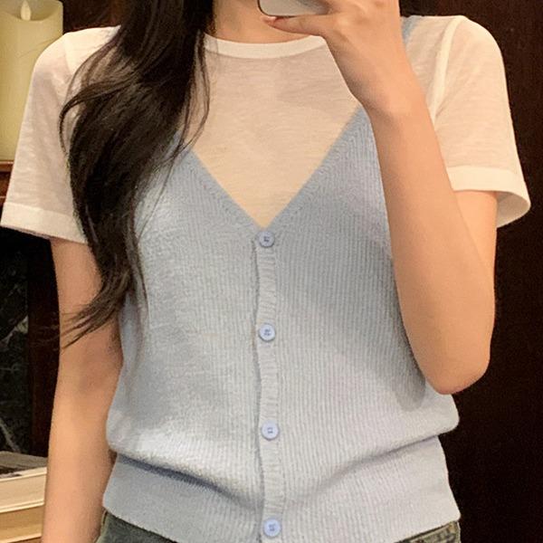 Áo len dệt thô lanh giả hai mảnh MUXIN cho nữ, mẫu mới 2026 | Thiết kế ôm dáng của nhà thiết kế | Tay ngắn thoáng khí, phù hợp mùa hè, đang viral trên TikTok