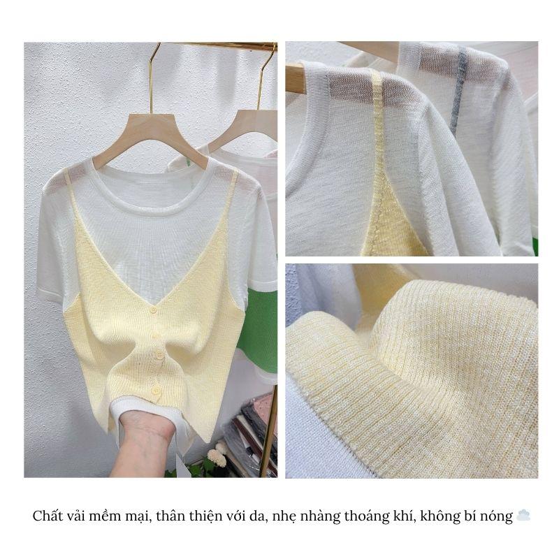 Áo len dệt thô lanh giả hai mảnh MUXIN cho nữ, mẫu mới 2026 | Thiết kế ôm dáng của nhà thiết kế | Tay ngắn thoáng khí, phù hợp mùa hè, đang viral trên TikTok