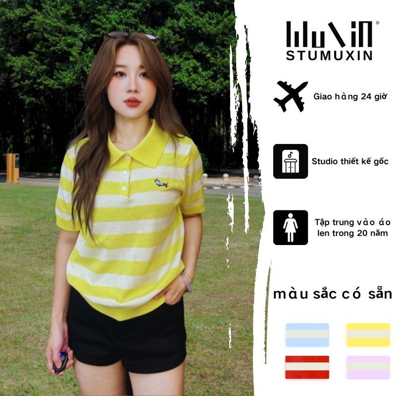 Áo Polo len, Nhẹ, sọc ngang, có thêu, sản phẩm QC