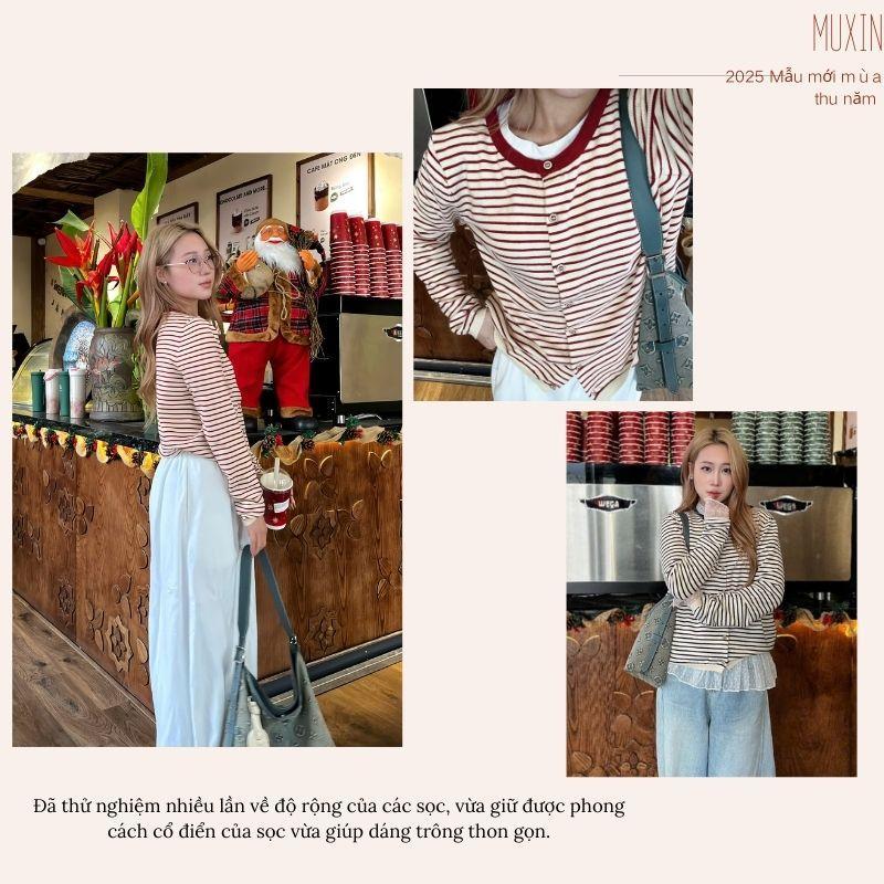 MUXIN Korean-Style Striped Knit Cardigan for Women | Slimming & Versatile | Soft & Comfortable | Fall/Winter Layering Piece