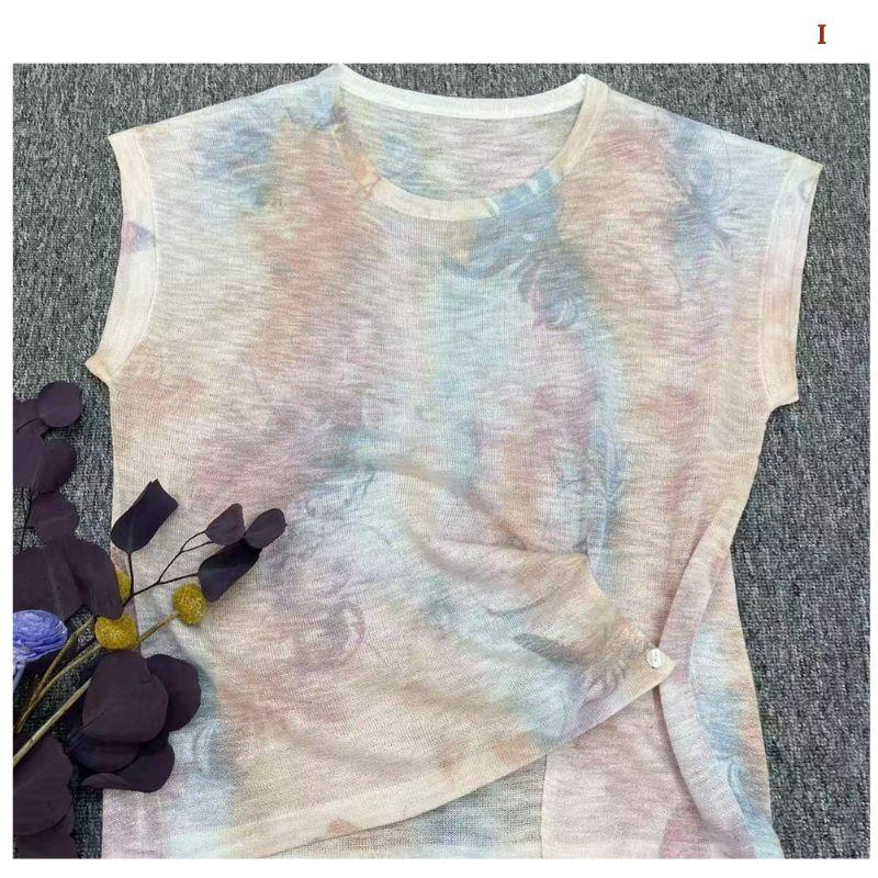 Áo len dệt nhuộm tie-dye chất liệu lụa lạnh MUXIN dành cho nữ, mẫu mới 2026 | Ôm dáng, tay ngắn in họa tiết | Áo mùa hè mát mẻ đang gây sốt trên TikTok