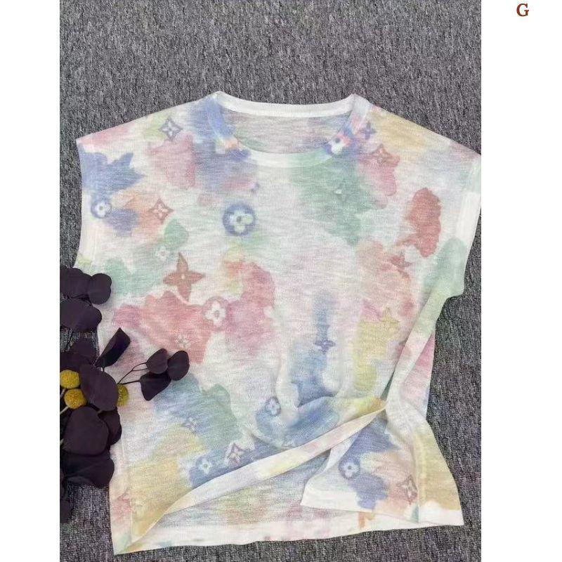 Áo len dệt nhuộm tie-dye chất liệu lụa lạnh MUXIN dành cho nữ, mẫu mới 2026 | Ôm dáng, tay ngắn in họa tiết | Áo mùa hè mát mẻ đang gây sốt trên TikTok