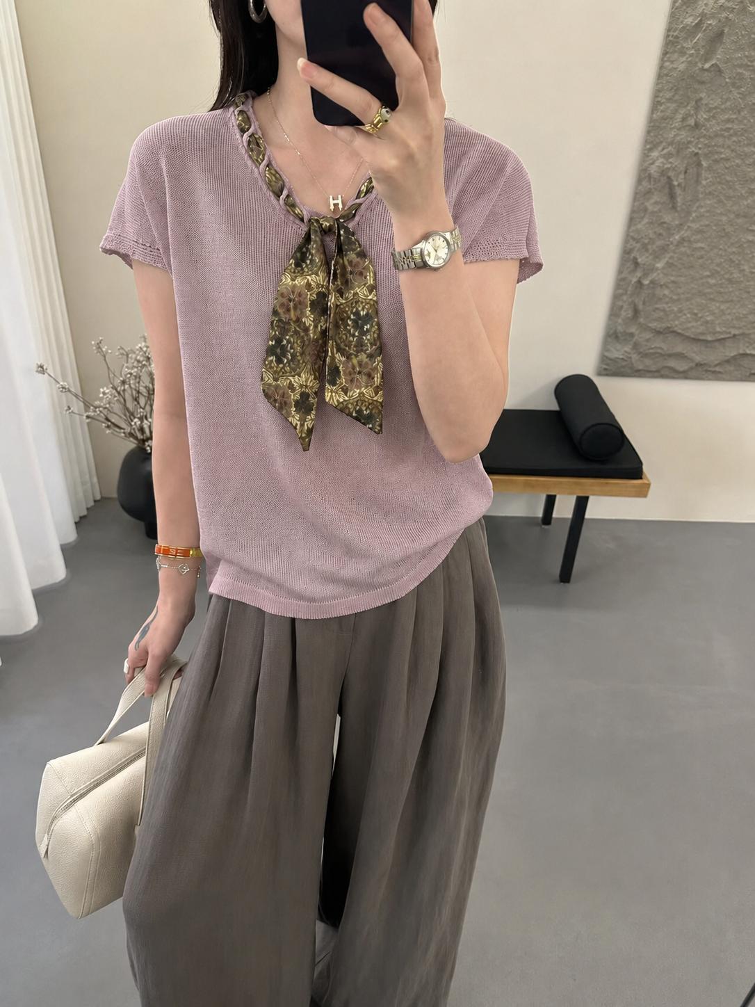 MUXIN Tencel Linen Áo Dệt Kim Cổ V Khăn Lụa - Mùa Hè 2026, Chất Vải Thoáng Khí Mát Mẻ, Thấm Hút Mồ Hôi, Sát Nách Nhẹ Nhàng Phong Cách Old Money