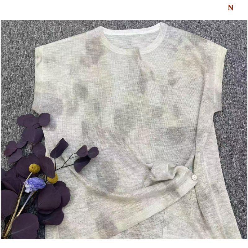 Áo len dệt nhuộm tie-dye chất liệu lụa lạnh MUXIN dành cho nữ, mẫu mới 2026 | Ôm dáng, tay ngắn in họa tiết | Áo mùa hè mát mẻ đang gây sốt trên TikTok