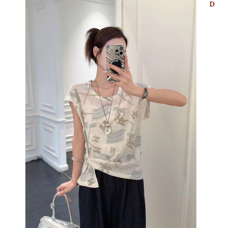 Áo len dệt nhuộm tie-dye chất liệu lụa lạnh MUXIN dành cho nữ, mẫu mới 2026 | Ôm dáng, tay ngắn in họa tiết | Áo mùa hè mát mẻ đang gây sốt trên TikTok