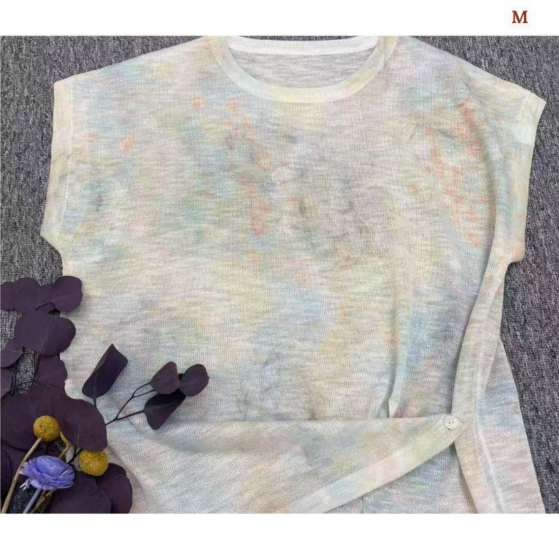 Áo len dệt nhuộm tie-dye chất liệu lụa lạnh MUXIN dành cho nữ, mẫu mới 2026 | Ôm dáng, tay ngắn in họa tiết | Áo mùa hè mát mẻ đang gây sốt trên TikTok