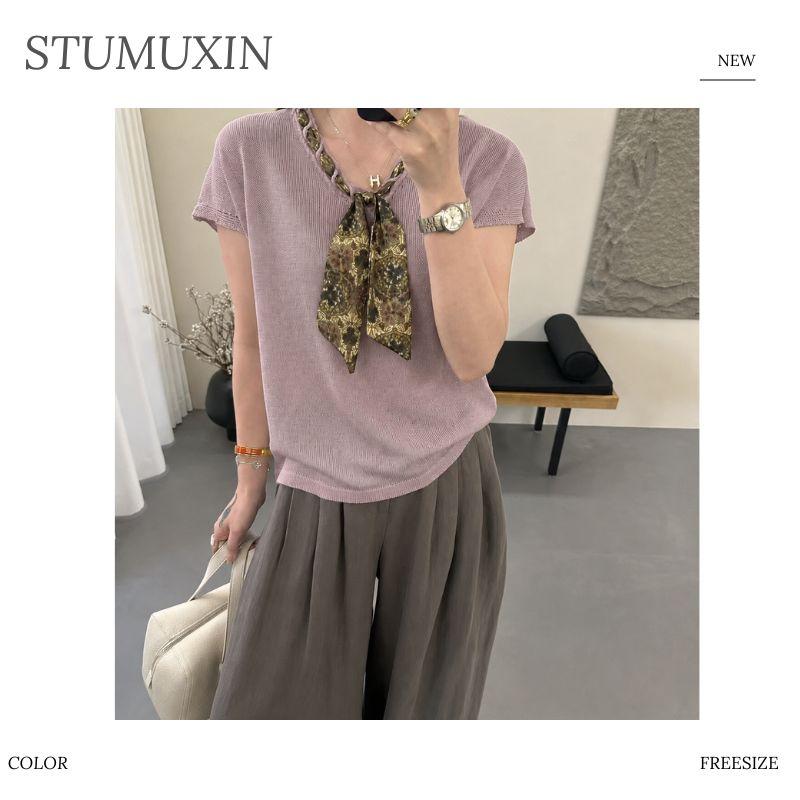 MUXIN Tencel Linen Áo Dệt Kim Cổ V Khăn Lụa - Mùa Hè 2026, Chất Vải Thoáng Khí Mát Mẻ, Thấm Hút Mồ Hôi, Sát Nách Nhẹ Nhàng Phong Cách Old Money