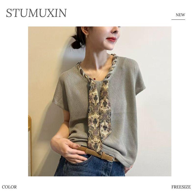 MUXIN Tencel Linen Áo Dệt Kim Cổ V Khăn Lụa - Mùa Hè 2026, Chất Vải Thoáng Khí Mát Mẻ, Thấm Hút Mồ Hôi, Sát Nách Nhẹ Nhàng Phong Cách Old Money