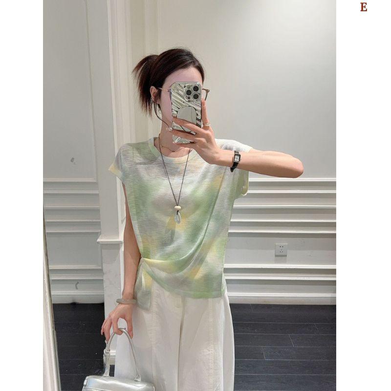Áo len dệt nhuộm tie-dye chất liệu lụa lạnh MUXIN dành cho nữ, mẫu mới 2026 | Ôm dáng, tay ngắn in họa tiết | Áo mùa hè mát mẻ đang gây sốt trên TikTok