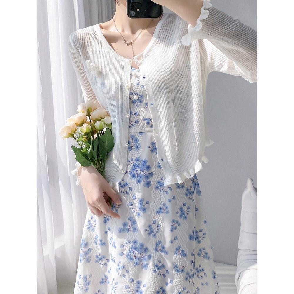 Áo khoác cardigan nữ MUXIN bằng lụa lạnh nhẹ cho mùa hè, có thể mặc kèm áo hai dây hoặc dùng làm áo choàng/áo phủ