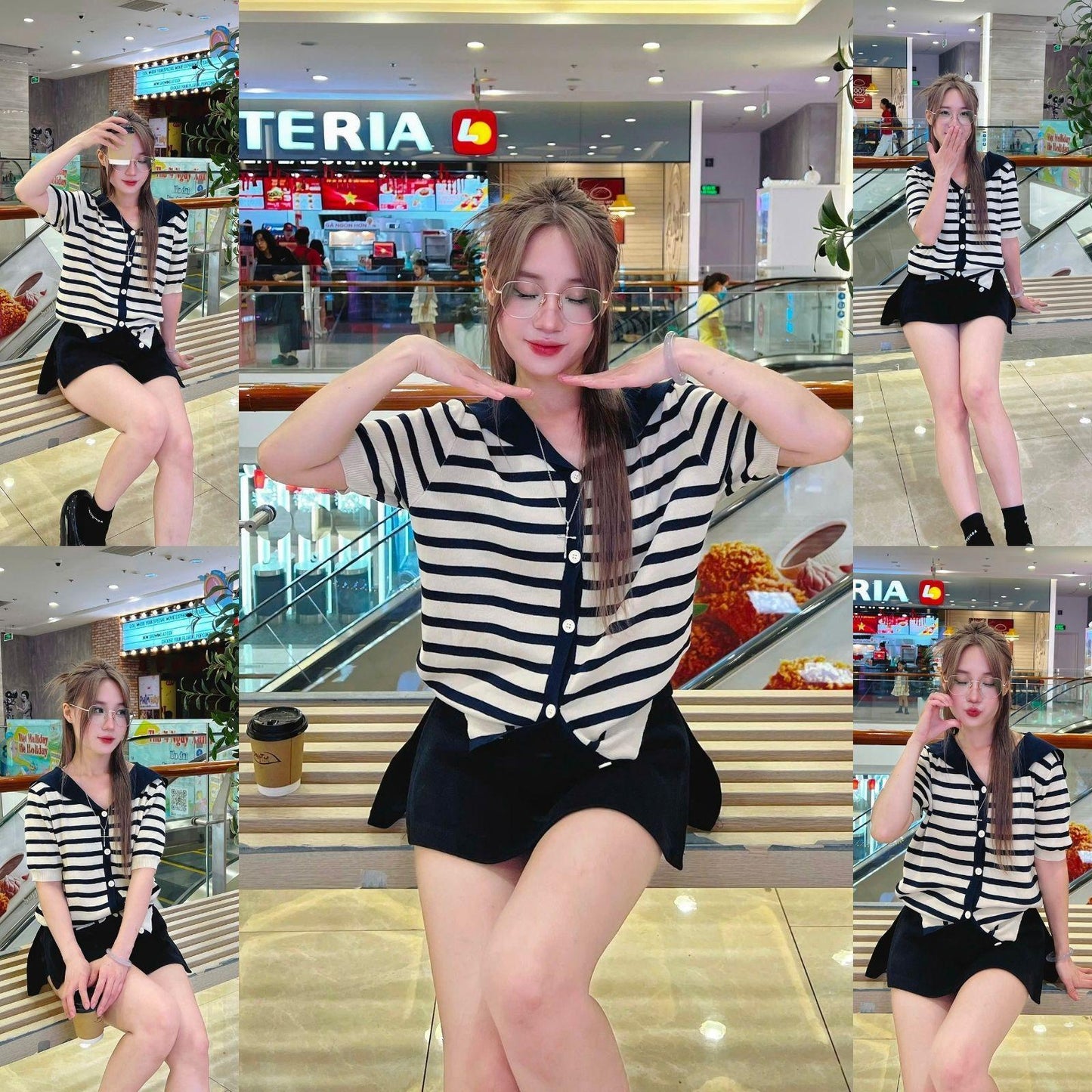 （Xả Kho）T-Shirt Cho Nữ, Muxin, Áo Khoác ngắn Tay Sọc, Cổ Thủy Thủ Kèm Khăn Quàng Cổ, Xu Hướng Mùa Hè Nóng Bỏng, Phong Cách Hàn Quốc, 2025