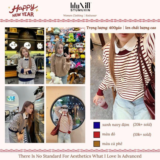 MUXIN Korean-Style Striped Knit Top for Women | Slimming & Versatile | Soft & Comfortable | Fall/Winter Essential