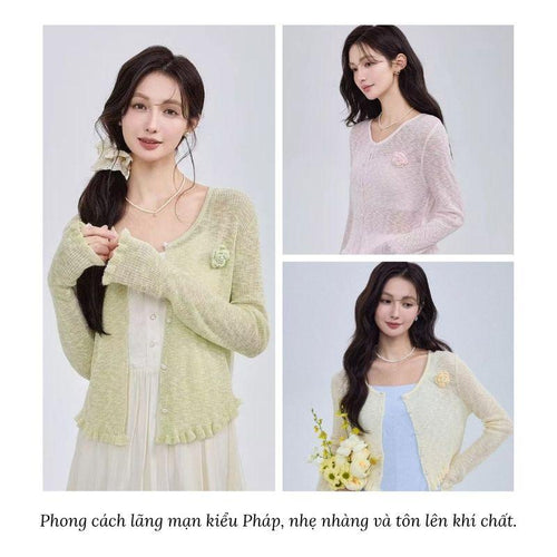 Áo khoác cardigan nữ MUXIN bằng lụa lạnh nhẹ cho mùa hè, có thể mặc kèm áo hai dây hoặc dùng làm áo choàng/áo phủ