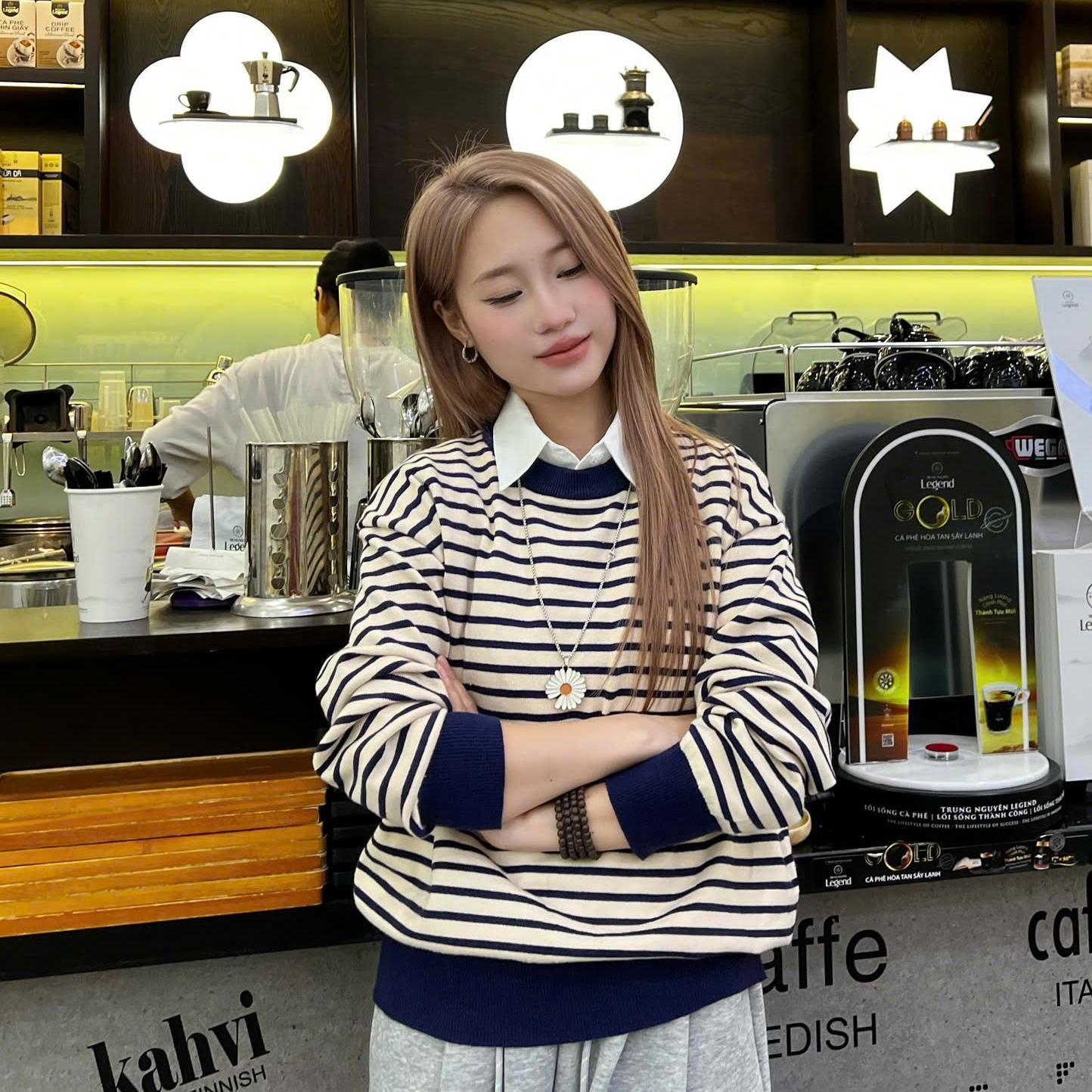 MUXIN Korean-Style Striped Knit Top for Women | Slimming & Versatile | Soft & Comfortable | Fall/Winter Essential