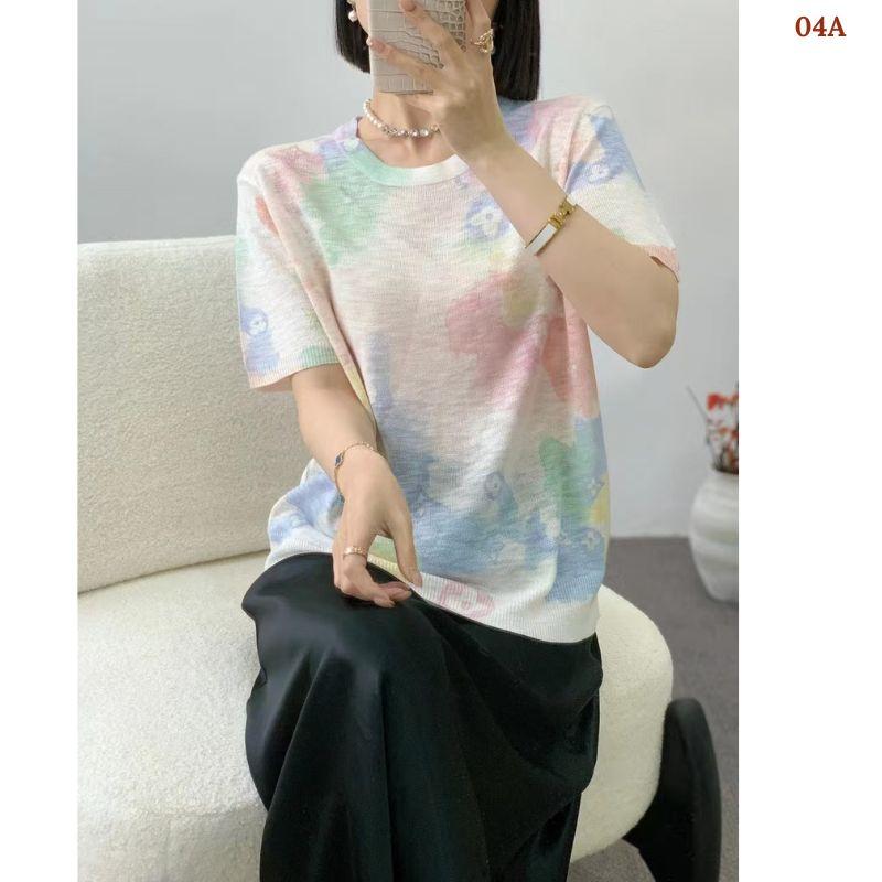 Áo len dệt nhuộm tie-dye chất liệu lụa lạnh MUXIN dành cho nữ, mẫu mới 2026 | Ôm dáng, tay ngắn in họa tiết | Áo mùa hè mát mẻ đang gây sốt trên TikTok