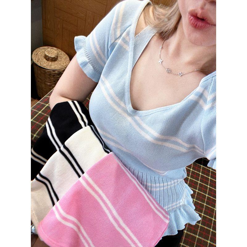 Áo len nữ hai mảnh phong cách dopamine giả MUXIN, mẫu mới 2026 | Áo crop top dáng ôm gợi cảm phong cách Y2K | Trang phục mùa hè đang viral trên TikTok