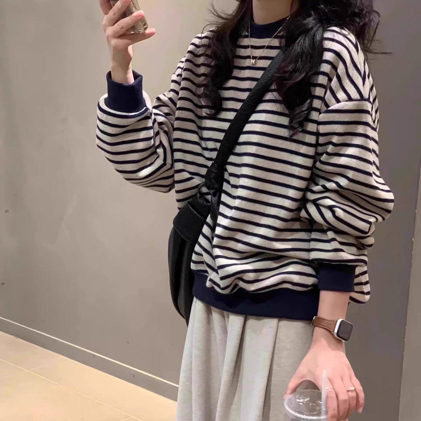 MUXIN Korean-Style Striped Knit Top for Women | Slimming & Versatile | Soft & Comfortable | Fall/Winter Essential