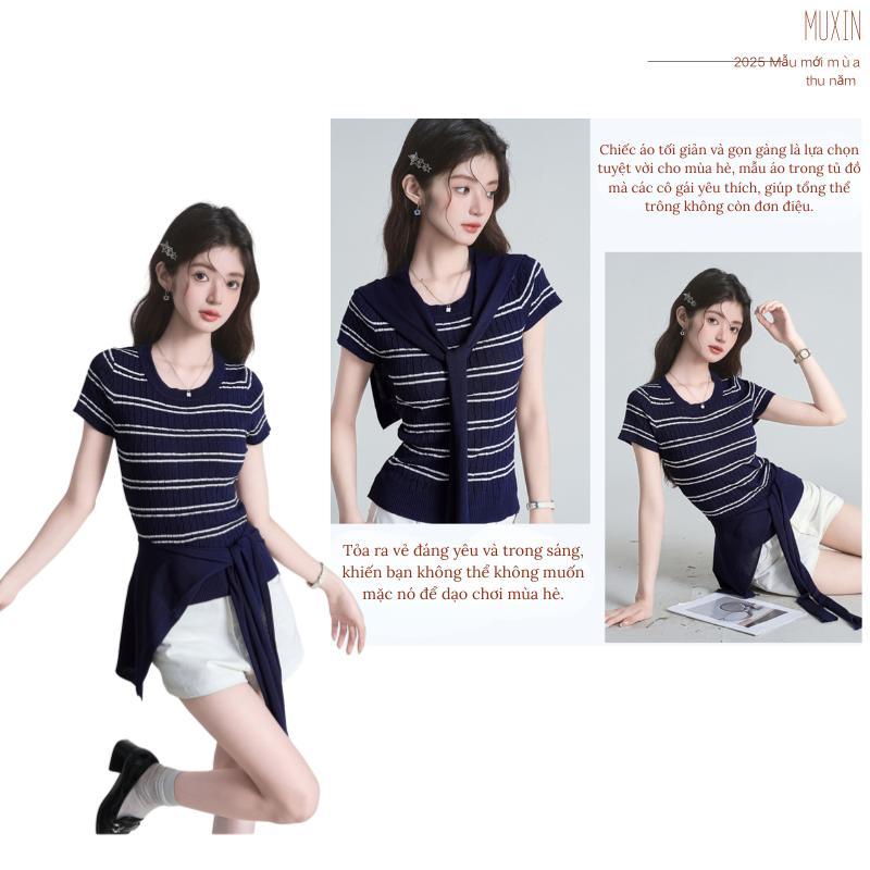 （Xả Kho）Muxin T-Shirt Set Co Giãn Và Ôm Sát Cơ Thể, Bộ 2 Áo Khoác Vai, Áo Thun ngắn tay cổ Tròn, Hợp Xu hướng Mùa Hè Nóng Bỏng