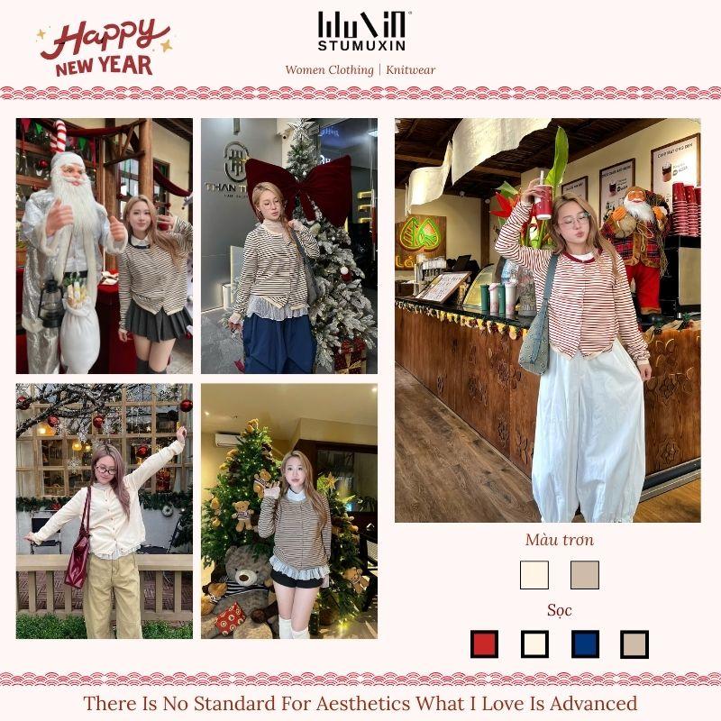 MUXIN Korean-Style Striped Knit Cardigan for Women | Slimming & Versatile | Soft & Comfortable | Fall/Winter Layering Piece