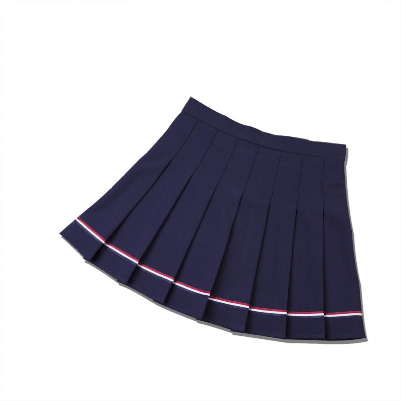 MUXIN Pleated Skirt – High Waist A-line Skirt in Blue & White, Slim Fit Preppy Style