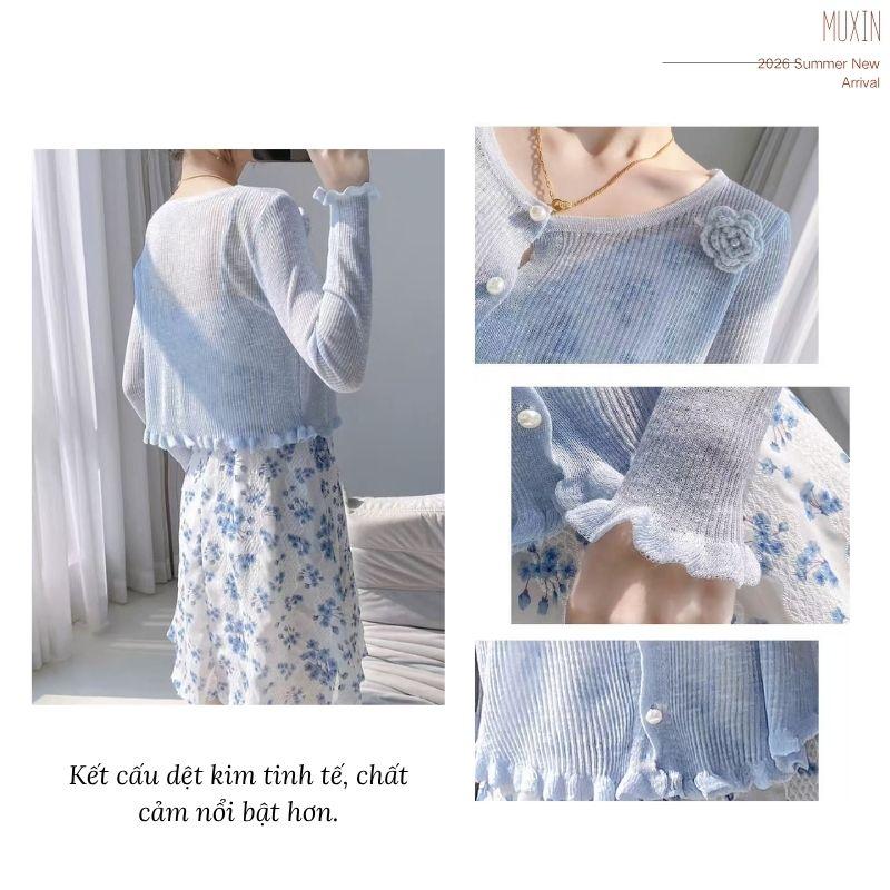 Áo khoác cardigan nữ MUXIN bằng lụa lạnh nhẹ cho mùa hè, có thể mặc kèm áo hai dây hoặc dùng làm áo choàng/áo phủ