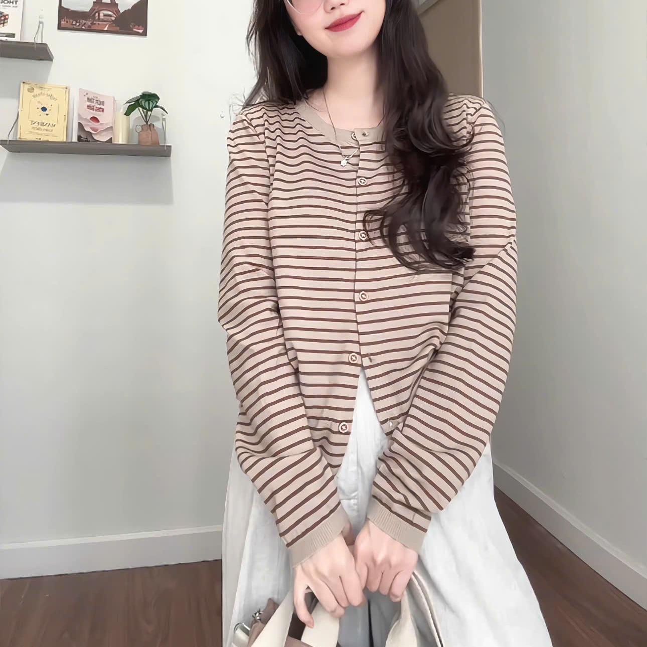 MUXIN Korean-Style Striped Knit Cardigan for Women | Slimming & Versatile | Soft & Comfortable | Fall/Winter Layering Piece