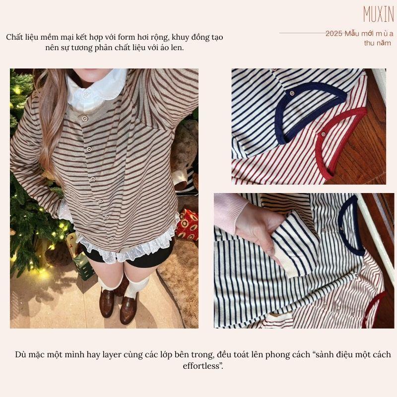 MUXIN Korean-Style Striped Knit Cardigan for Women | Slimming & Versatile | Soft & Comfortable | Fall/Winter Layering Piece
