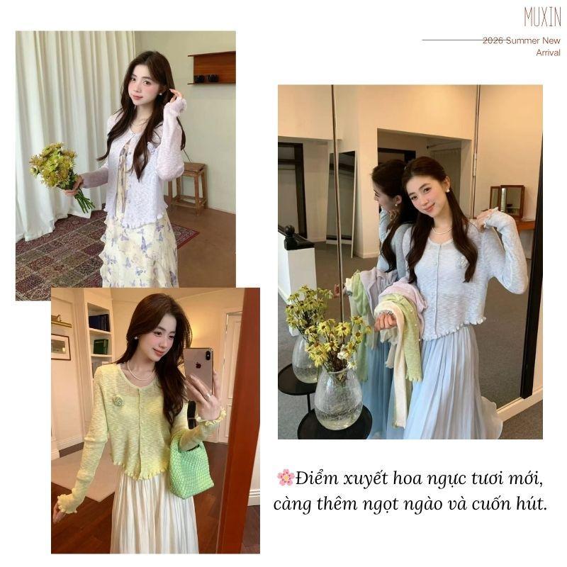 Áo khoác cardigan nữ MUXIN bằng lụa lạnh nhẹ cho mùa hè, có thể mặc kèm áo hai dây hoặc dùng làm áo choàng/áo phủ