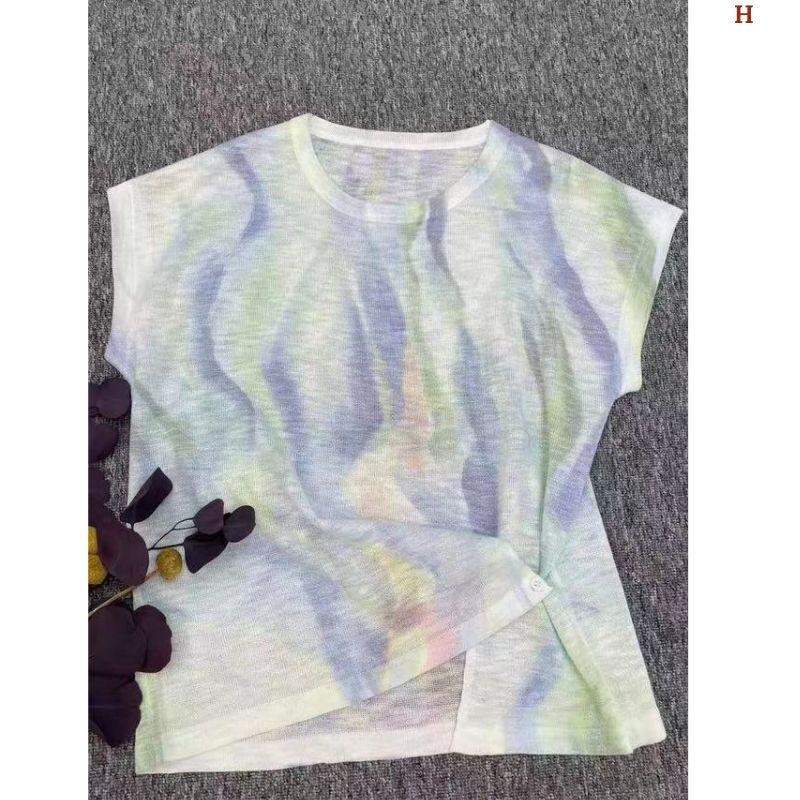 Áo len dệt nhuộm tie-dye chất liệu lụa lạnh MUXIN dành cho nữ, mẫu mới 2026 | Ôm dáng, tay ngắn in họa tiết | Áo mùa hè mát mẻ đang gây sốt trên TikTok