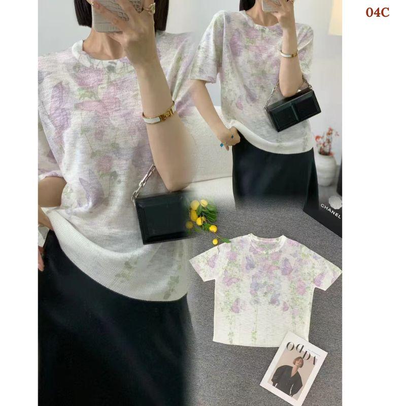 Áo len dệt nhuộm tie-dye chất liệu lụa lạnh MUXIN dành cho nữ, mẫu mới 2026 | Ôm dáng, tay ngắn in họa tiết | Áo mùa hè mát mẻ đang gây sốt trên TikTok