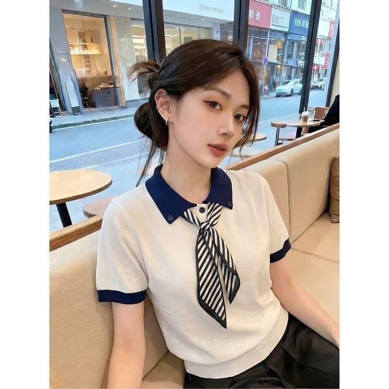 Áo len cổ yếm MUXIN cho nữ, mẫu mới 2026 | Ôm dáng vai với thiết kế nổi bật, tay ngắn | Áo lụa lạnh đa năng cho mùa hè, phù hợp công sở