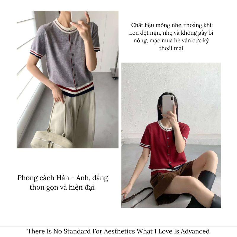（Không có hình thêu ngựa nhỏ.）Áo len nữ MUXIN phong cách Hàn Quốc mới, cổ tròn, phối màu khối kiểu Anh, dáng rộng, phong cách thường ngày
