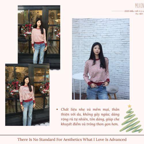 MUXIN Korean-Style Striped Knit Top for Women | Slimming & Versatile | Soft & Comfortable | Fall/Winter Essential