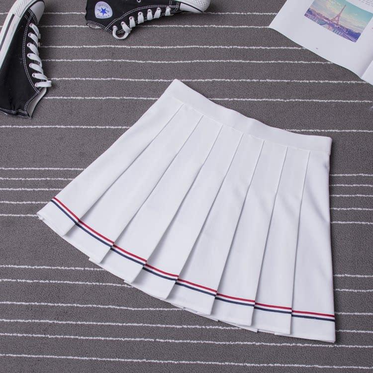 MUXIN Pleated Skirt – High Waist A-line Skirt in Blue & White, Slim Fit Preppy Style