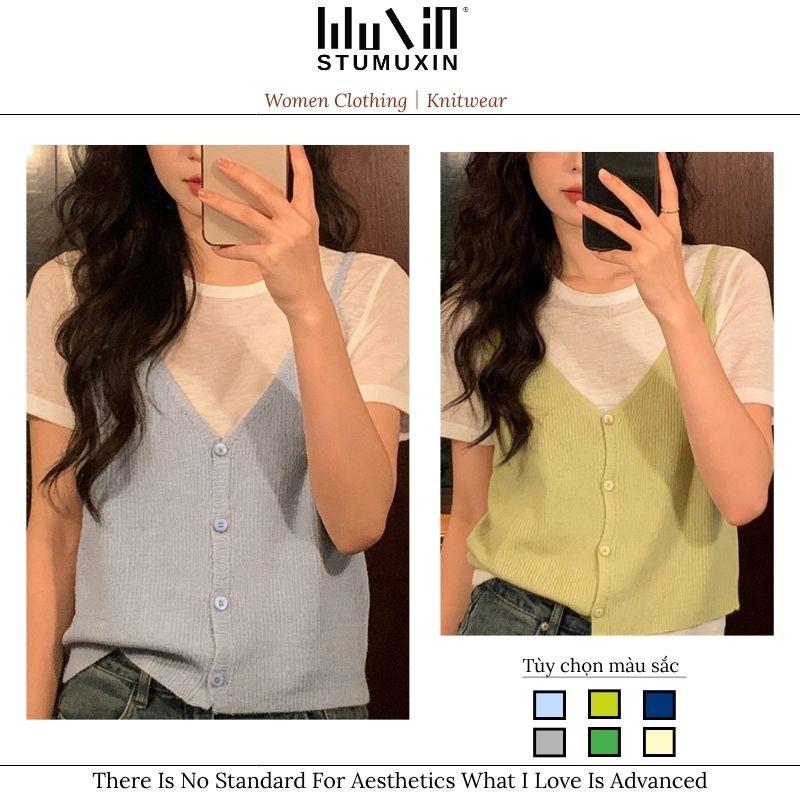 Áo len dệt thô lanh giả hai mảnh MUXIN cho nữ, mẫu mới 2026 | Thiết kế ôm dáng của nhà thiết kế | Tay ngắn thoáng khí, phù hợp mùa hè, đang viral trên TikTok