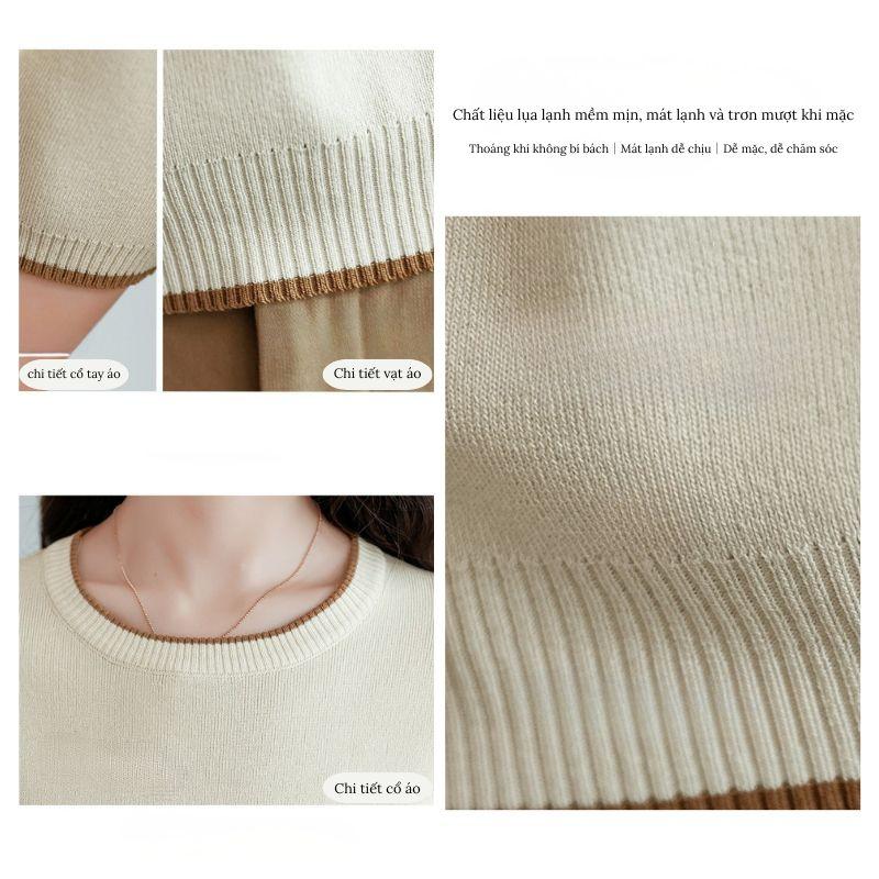 Áo len dệt kim lụa lạnh MUXIN tay ngắn | Áo mùa hè nhẹ cổ tròn, đa năng và tôn dáng cho mọi vóc dáng